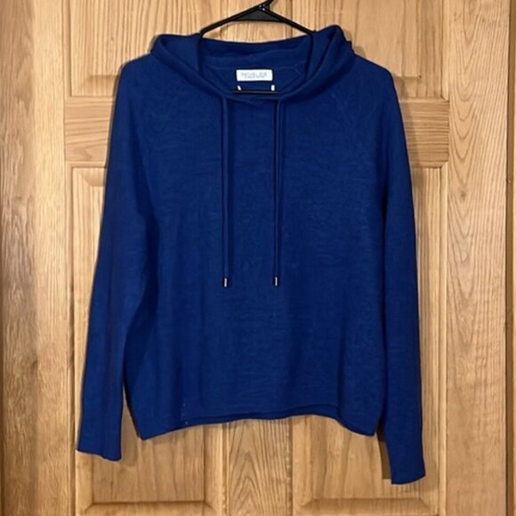 Rachel Zoe Blue Drawstring Hooded Sweater 100% ExtraFine Merino Wool - Picture 1 of 6